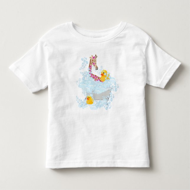 Giraffe, bubble bath and rubber duckies  toddler T-Shirt (Front)
