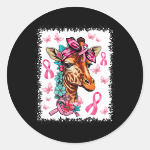 Giraffe Butterfly Pink Ribbon Floral Breast Cancer Classic Round Sticker