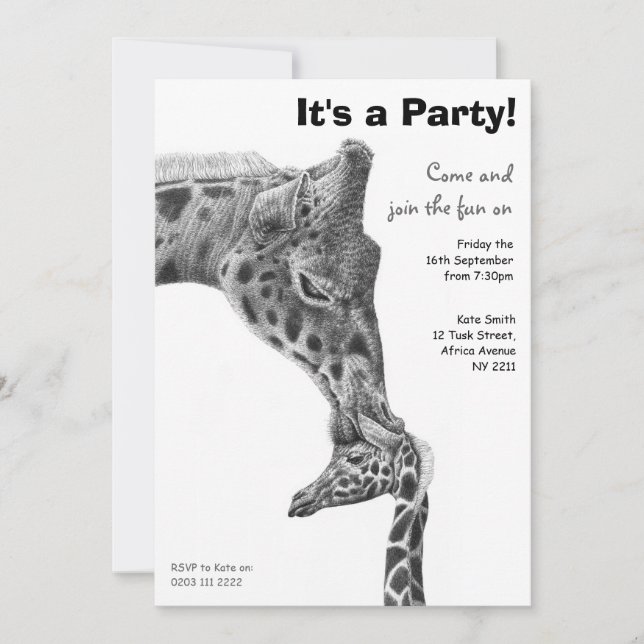 Giraffe & Calf Birthday Party Invitation (Front)