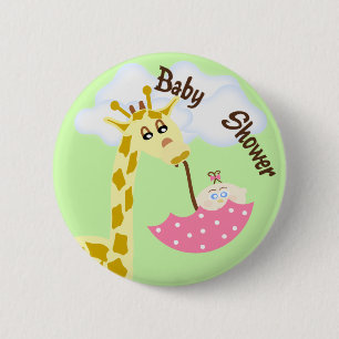 Giraffe Carrying Umbrella Baby Shower Invitation 6 Cm Round Badge