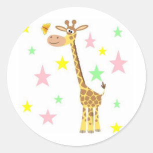 giraffe cartoon classic round sticker