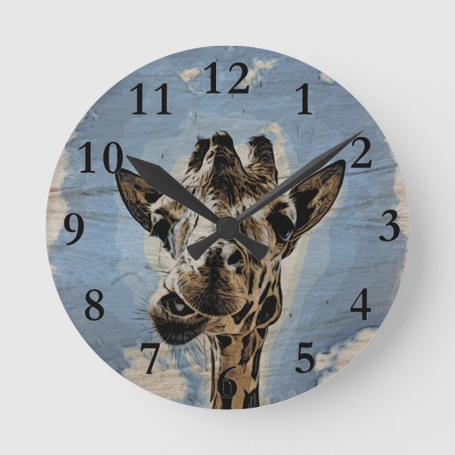 Giraffe chewing round clock (Front)