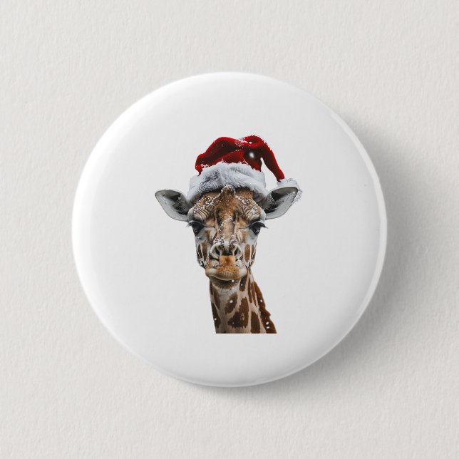 Giraffe Christmas   6 Cm Round Badge (Front)