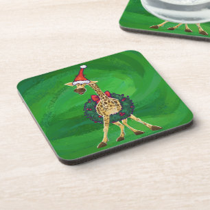 Giraffe Christmas Beverage Coaster