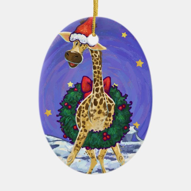 Giraffe Christmas Ceramic Ornament (Front)