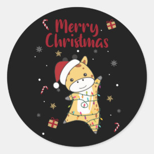 Giraffe Christmas Giraffes Winter Animals Classic Round Sticker