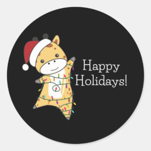 Giraffe Christmas Giraffes Winter Animals Classic  Round Sticker