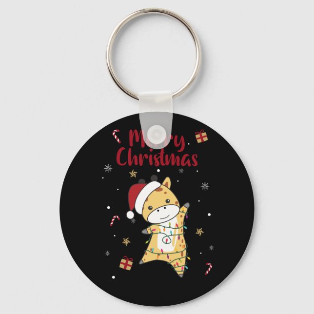 Giraffe Christmas Giraffes Winter Animals Key Ring (Front)