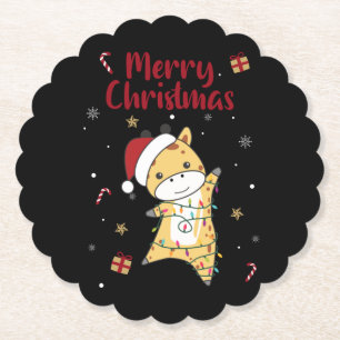 Giraffe Christmas Giraffes Winter Animals Paper Coaster