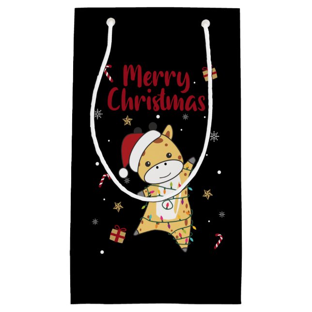 Giraffe Christmas Giraffes Winter Animals Small Gift Bag (Front)