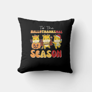 Giraffe Christmas Halloween Tis The Hallothanksmas Cushion