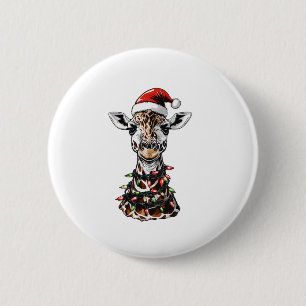 Giraffe Christmas Hat Xmas 6 Cm Round Badge
