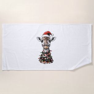 Giraffe Christmas Hat Xmas Beach Towel