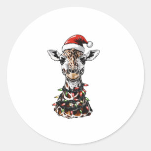 Giraffe Christmas Hat Xmas Classic Round Sticker
