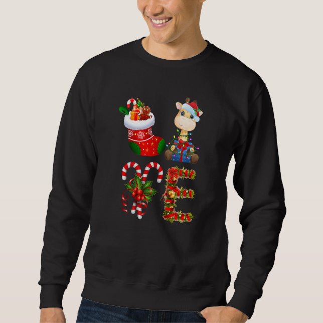 Giraffe Christmas Lights Led  Santa Hat Christmas Sweatshirt (Front)