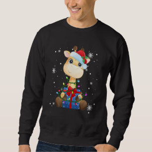 Giraffe Christmas Lights Led Santa Hat Christmas Sweatshirt