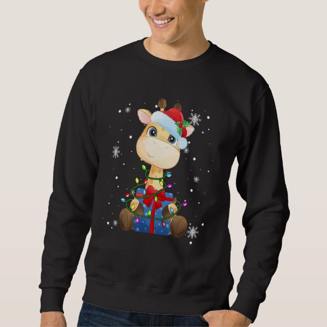 Giraffe Christmas Lights Led  Santa Hat Christmas  Sweatshirt (Front)