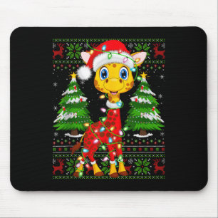 Giraffe Christmas Lights Santa Costume Ugly Xmas S Mouse Pad
