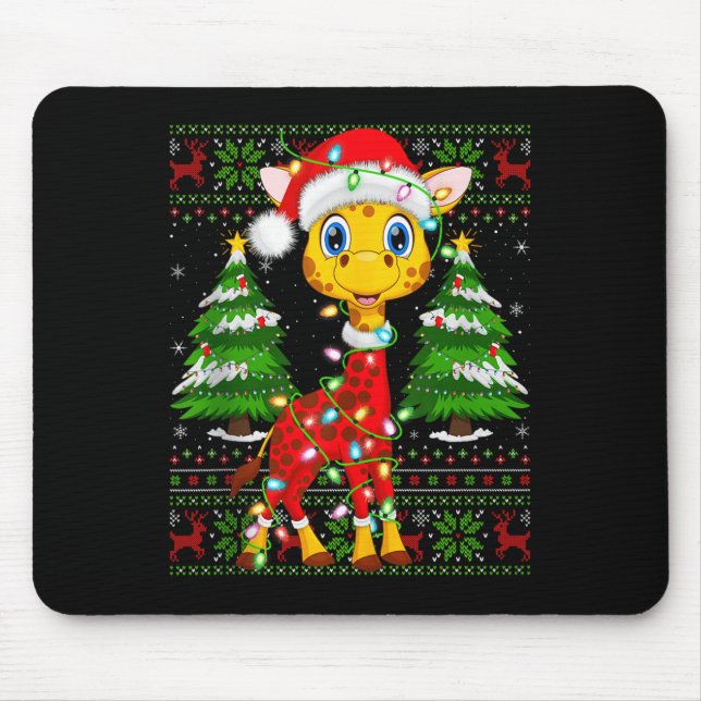 Giraffe Christmas Lights Santa Costume Ugly Xmas S Mouse Pad (Front)