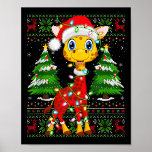 Giraffe Christmas Lights Santa Costume Ugly Xmas S Poster