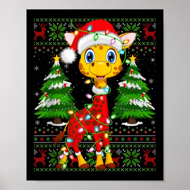 Giraffe Christmas Lights Santa Costume Ugly Xmas S Poster (Front)