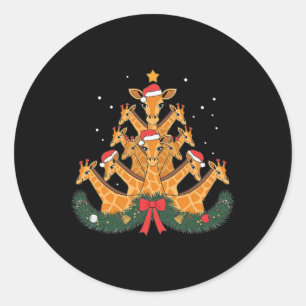 Giraffe Christmas Tree Animal Xmas Women Men  Classic Round Sticker
