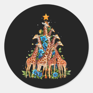 Giraffe Christmas Tree Cute Giraffe Lovers Xmas Ho Classic Round Sticker