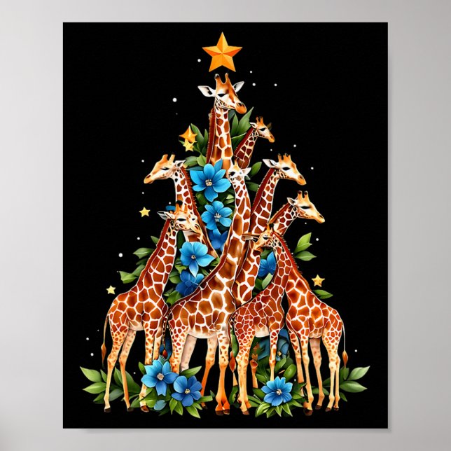 Giraffe Christmas Tree Cute Giraffe Lovers Xmas Ho Poster (Front)