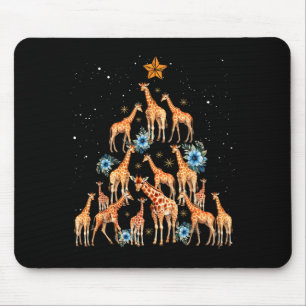 Giraffe Christmas Tree Floral Giraffe Xmas Lights Mouse Pad