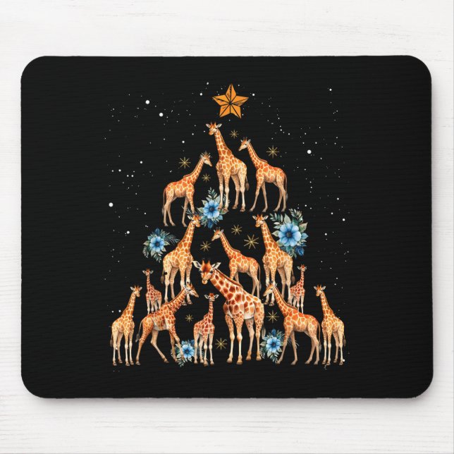 Giraffe Christmas Tree Floral Giraffe Xmas Lights  Mouse Pad (Front)