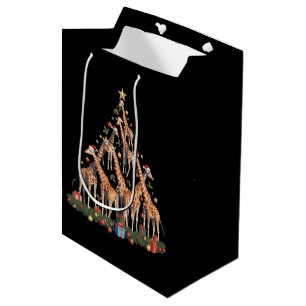 Giraffe Christmas Tree Santa African Wildlife Farm Medium Gift Bag