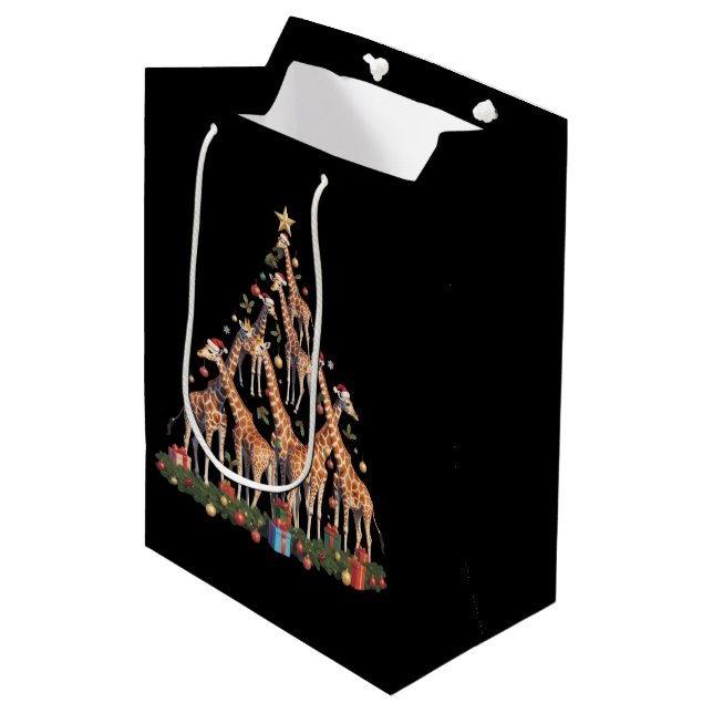Giraffe Christmas Tree Santa African Wildlife Farm Medium Gift Bag (Front Angled)