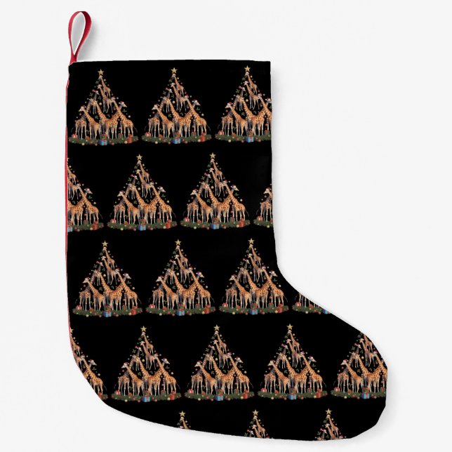 Giraffe Christmas Tree Santa African Wildlife Farm Small Christmas Stocking (Front)