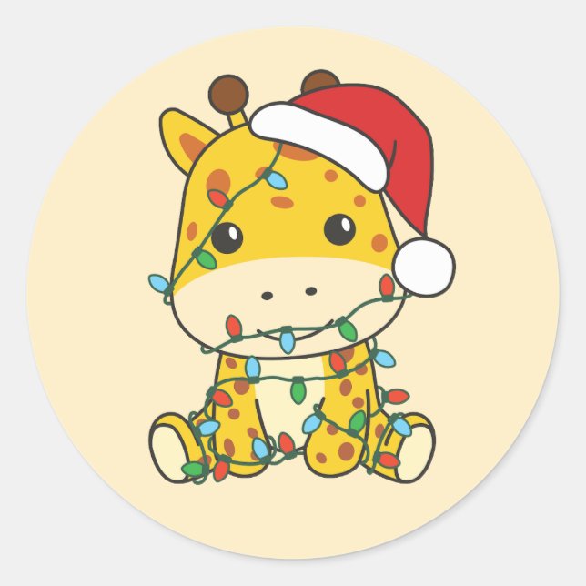 Giraffe Christmas Winter Animals Holiday Giraffes Classic Round Sticker (Front)