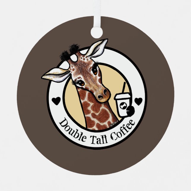 Giraffe Coffee Lover KiniArt™️ Metal Tree Decoration (Front)