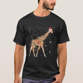 Giraffe Colour Lights Funny Giraffe Santa Hat Gift T-Shirt