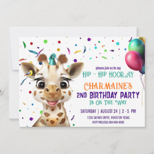 Giraffe Confetti Kids Birthday Party Invitation