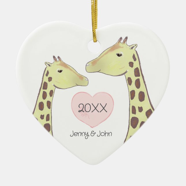 Giraffe Couple Engagement/ Wedding Ceramic Ornament (Front)