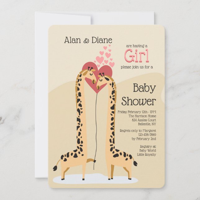 Giraffe Couple Girl Baby Shower Invitation (Front)