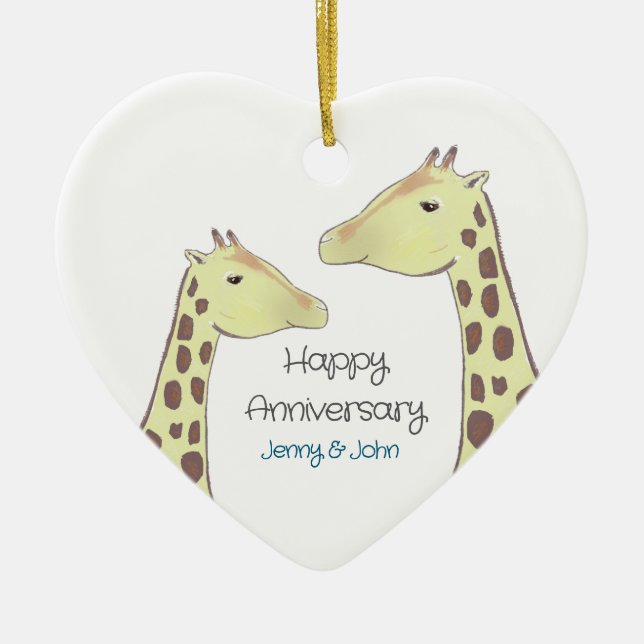 Giraffe Couple Wedding Anniversary Ceramic Ornament (Front)