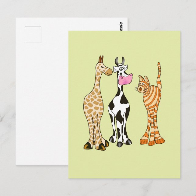 Giraffe cow and cat, comical animals. postcard (Front/Back)