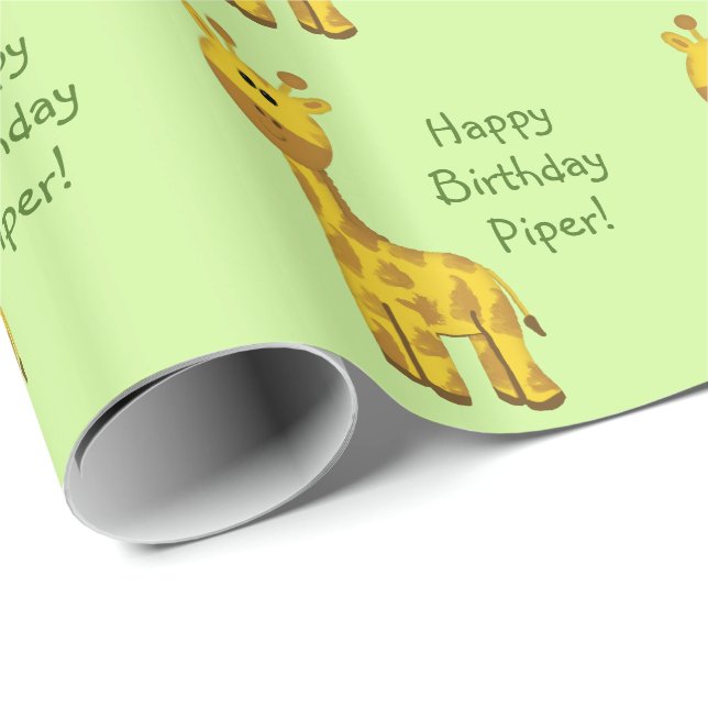 Giraffe Custom Name Wrapping Paper (Roll Corner)
