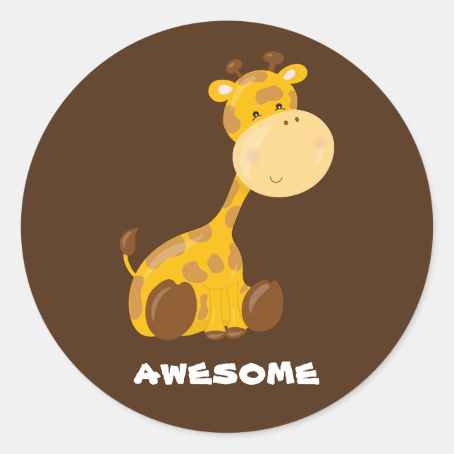 Giraffe custom praise school teacher safari brown classic round sticker (Front)