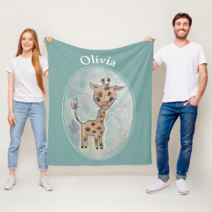 Giraffe Customised Name Fleece Blanket