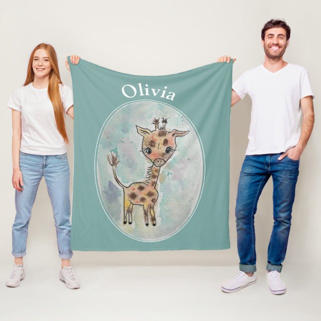 Giraffe Customised Name  Fleece Blanket (In Situ)