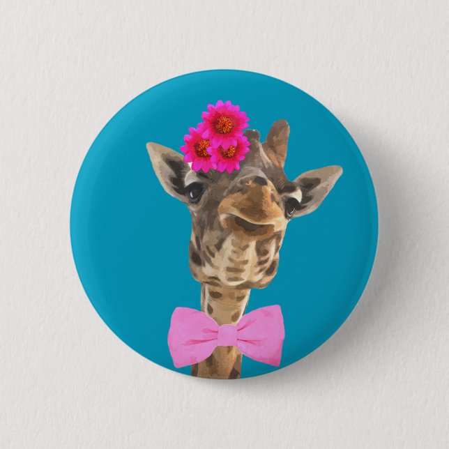 Giraffe cute and funny jungle animal 6 cm round badge (Front)
