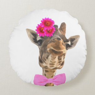 Giraffe cute funny jungle animal nursery kids room round cushion