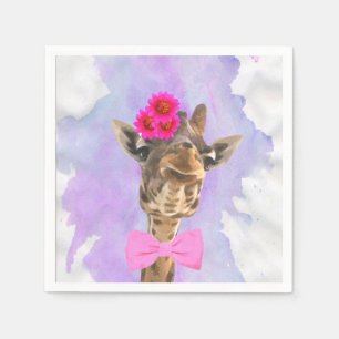 Giraffe cute funny jungle animal watercolor napkin