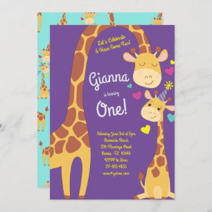 Giraffe Cute Kids 1st Birthday Party Invitation
