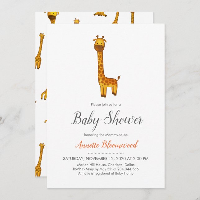 Giraffe Cute Minimalist Baby Shower Invitation (Front/Back)